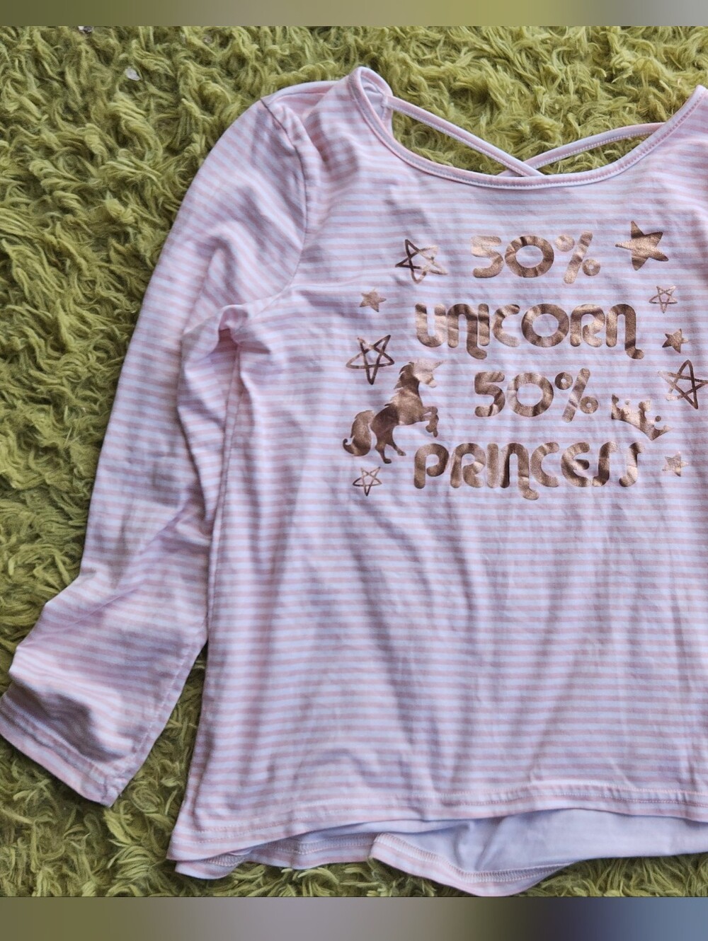 Freestyle Revolution Pink and White Striped Long-Sleeve Tee with Metallic Print